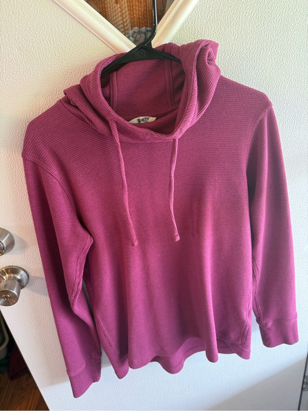 Duluth Trading Co Pink Waffle-Knit Hoodie